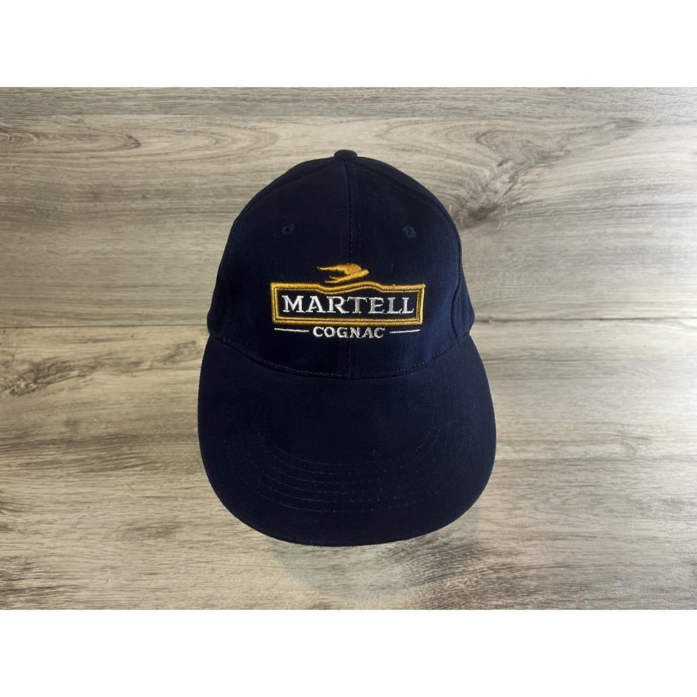 Vintage 90's Martell Cognac Liquor Strapback Long Bill Blue Hat‎ Cap Embroidered